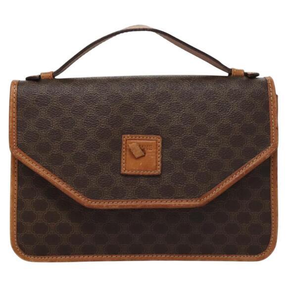 CELINE Macadam Canvas Hand Bag Pvc Leather Brown - Picture 2 of 13